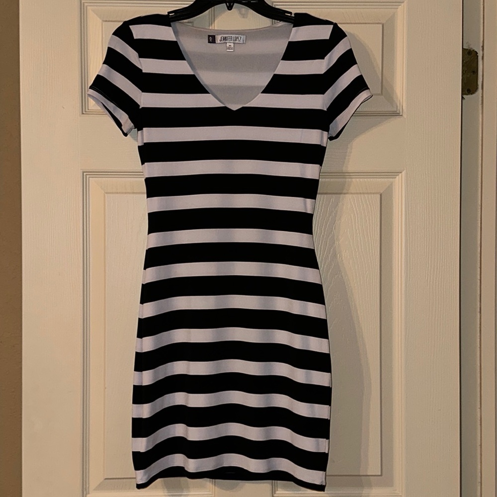 Black and White Striped Jennifer Lopez Dress
